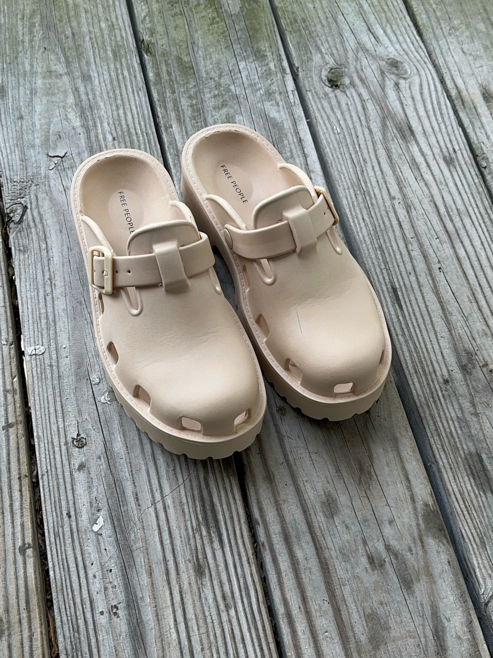 Free People Neutral Beige Buckle Clog Mules - Picture 2 of 8